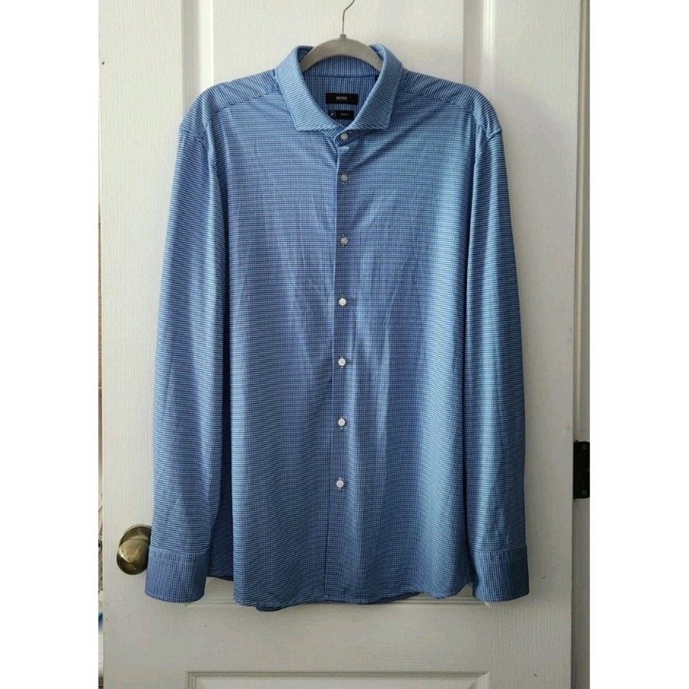 Hugo Boss Men's "Jason" Slim Fit Geometric Print Long Sleeve Dress Shirt Size 18